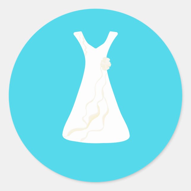 Hochzeitskleid auf hellblauen minimalistischen Auf Runder Aufkleber (Vorderseite)