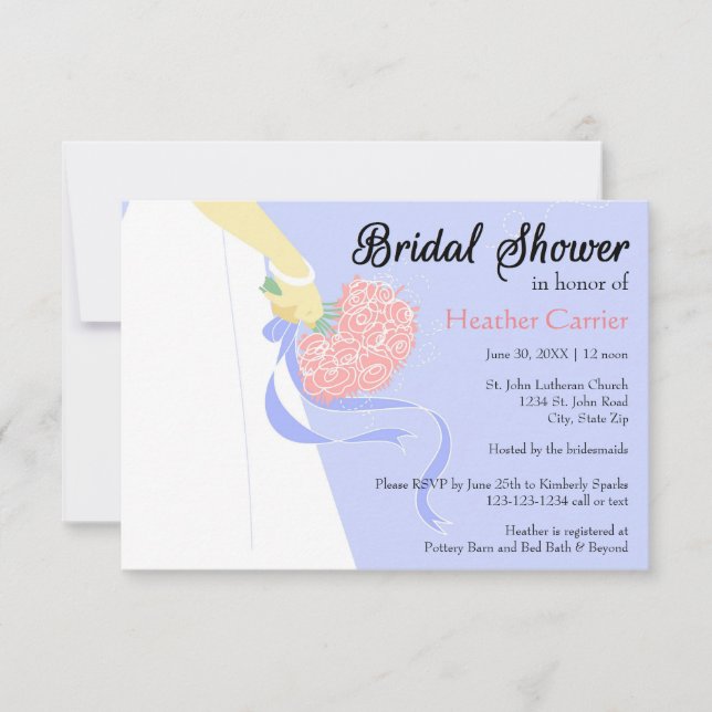 Hochzeitskleid & Bouquet - 3x5 Brautparty Einladun Einladung (Vorderseite)