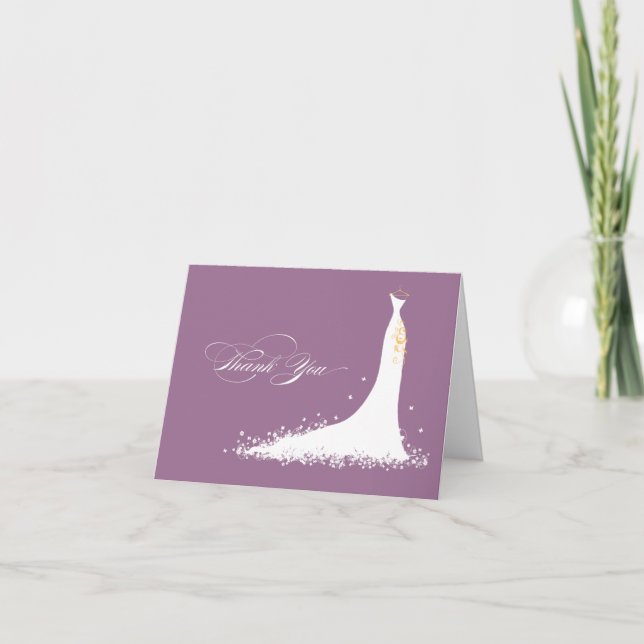 Hochzeitskleid Brautparty Dankeschön Karte (lila) (Vorderseite)