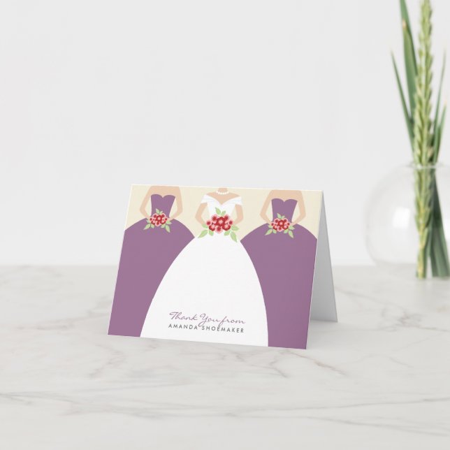 Hochzeitskleid Brautparty Dankeschön Karte (lila) (Vorderseite)