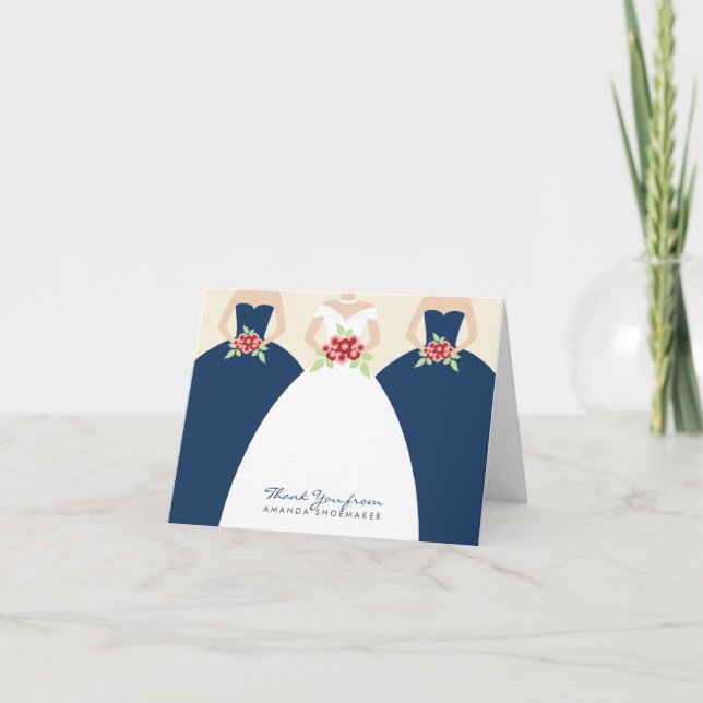 Hochzeitskleid Brautparty Dankeschön Karte (Marine (Vorderseite)