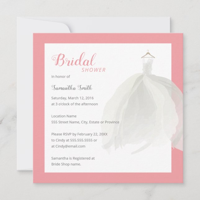 Hochzeitskleid Brautparty Einladung (Vorderseite)