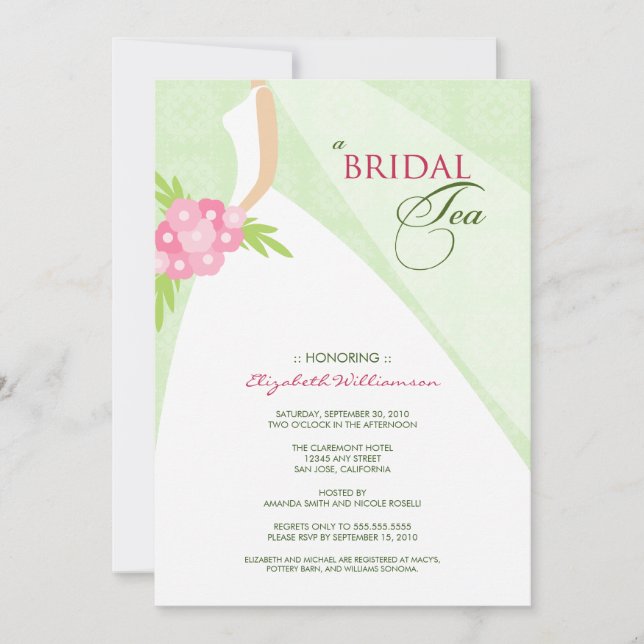 Hochzeitskleid Bridal Tea Einladung (grün) (Vorderseite)