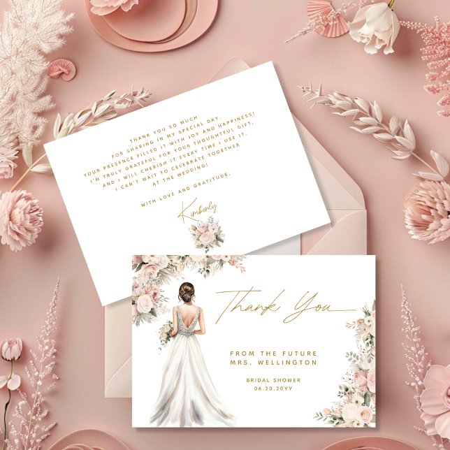 Hochzeitskleid Brünettes florales Brautparty Gown Dankeskarte (Von Creator hochgeladen)