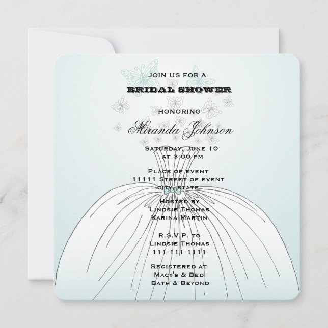 Hochzeitskleid Butterflies Brautparty Einladung (Vorderseite)