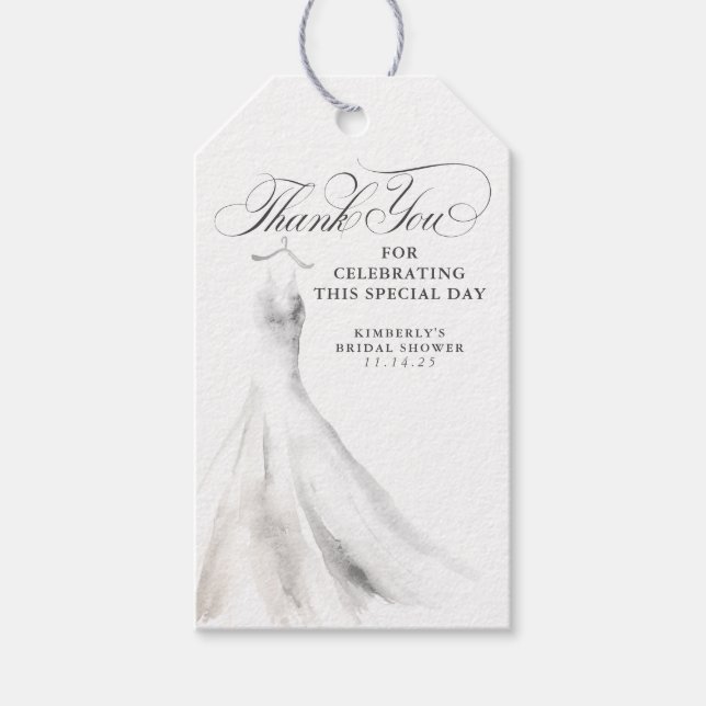 Hochzeitskleid Elegantes Brautparty Vielen Dank Geschenkanhänger (Vorderseite)