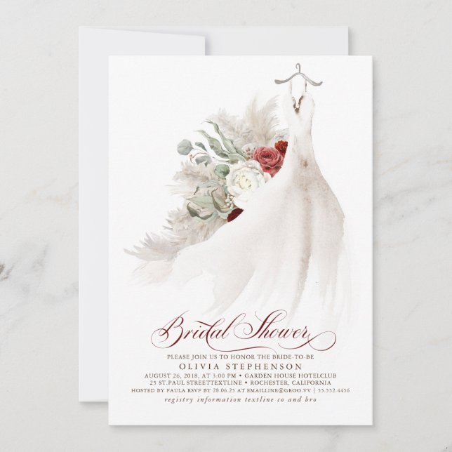Hochzeitskleid Floral Pampas Grass Brautparty Einladung (Vorderseite)