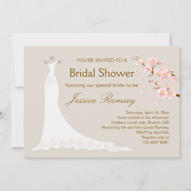 Hochzeitskleid, Kirschblüte Brautparty Einladung (Vorderseite)