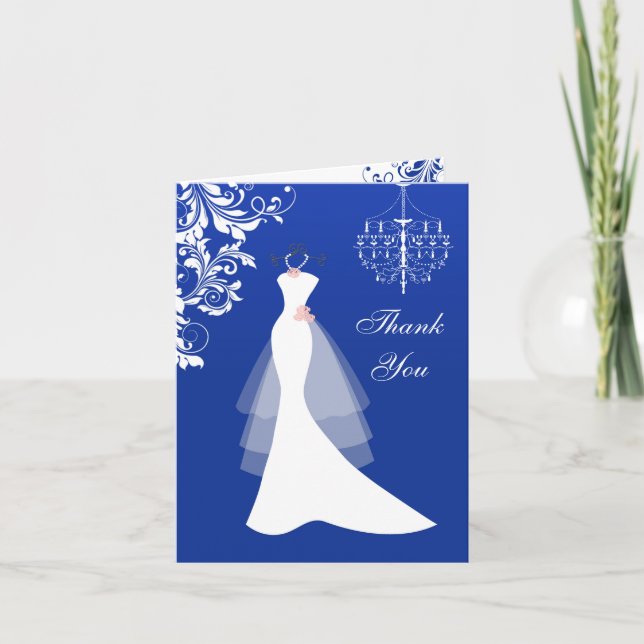 Hochzeitskleid, Kronleuchter auf königsblau Danke (Vorderseite)