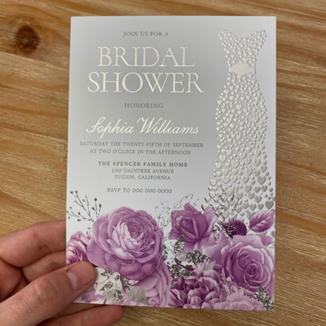 Hochzeitskleid Lila Lavendel Brautparty Folieneinladung (Von Creator hochgeladen)
