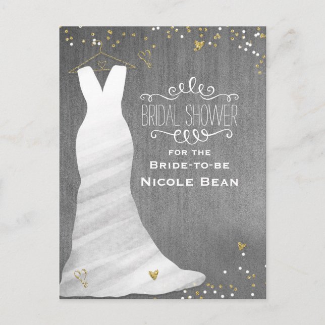 Hochzeitskleid Modernes Glam & Herz Confetti Brida Einladungspostkarte (Vorderseite)