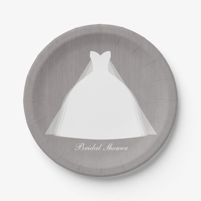 Hochzeitskleid Modernes Glamour Brautparty Grau Pappteller (Vorderseite)