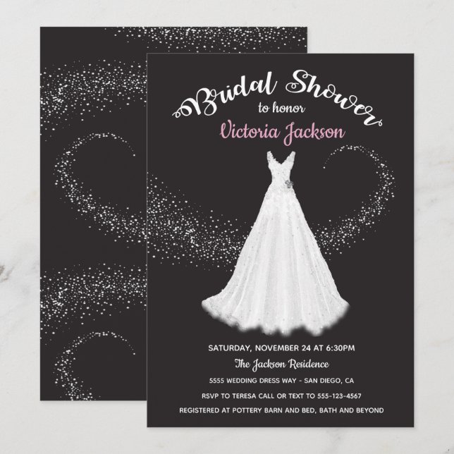 Hochzeitskleid Swirling stars Brautparty Einladung (Vorne/Hinten)