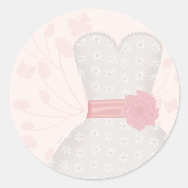 Hochzeitskleid und Schmetterling Runder Aufkleber (Vorderseite)