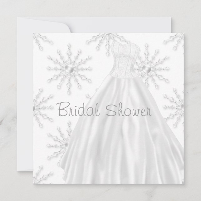 Hochzeitskleid Weißes Schneeflocken Brautparty Einladung (Vorderseite)