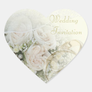 Hochzeitskleider, Rose & Hochzeitseinladung Herz-Aufkleber