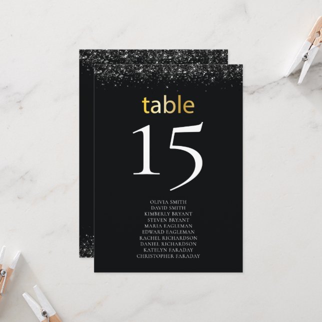 Hochzeitskleidung Tischnummern Schwarzes Design mi (Vorderseite/Rückseite Beispiel)