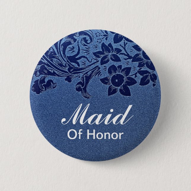 Hochzeitsknopf für blaue Trauzeugin Button (Vorderseite)