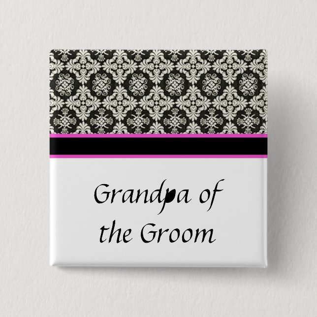 Hochzeitsknopf, schwarzer Damast Button (Vorderseite)