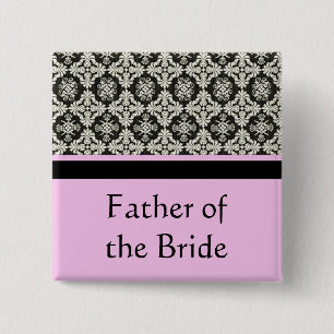 Hochzeitsknöpfe, Damast und rosa Bandfarbe Button