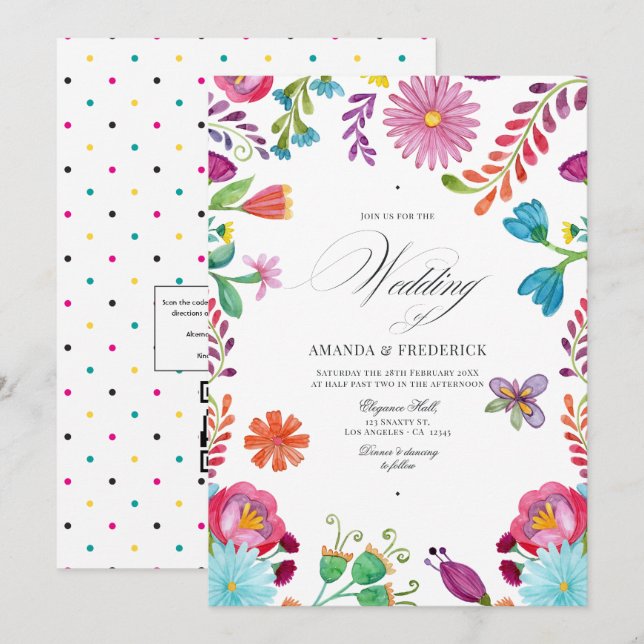 Hochzeitskode für mexikanische Fiesta QR Einladung (Vorne/Hinten)