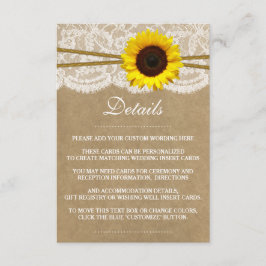 Hochzeitskollektion für Kraft, Spitzen und Sonnenb Begleitkarte