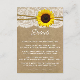Hochzeitskollektion für Kraft, Spitzen und Sonnenb Begleitkarte