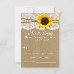 Hochzeitskollektion für Kraft, Spitzen und Sonnenb RSVP Karte