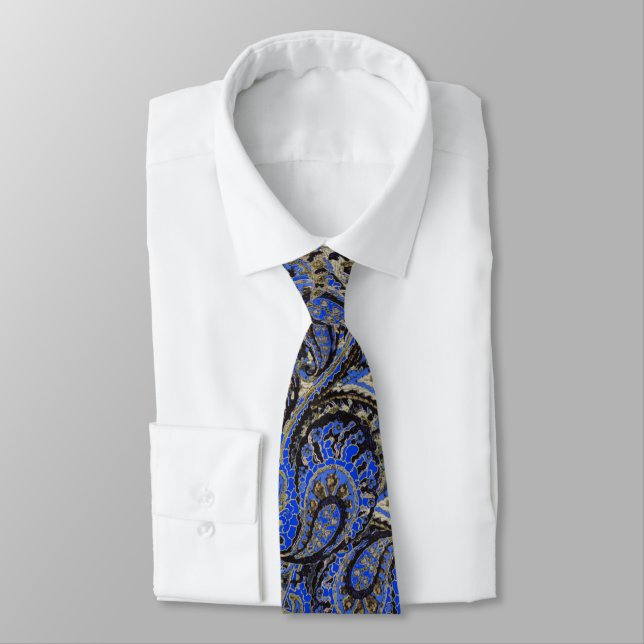 Hochzeitskoloren für Navy & Black Paisley Peacock  Krawatte (Gebunden)