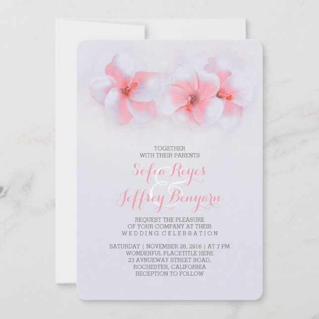 Hochzeitskorallen Hibiskus Blume Einladungen (Vorderseite)