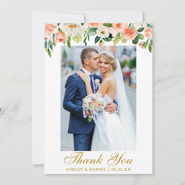 Hochzeitskorallenkoralle Foto Gold Dankeskarte (Vorderseite)