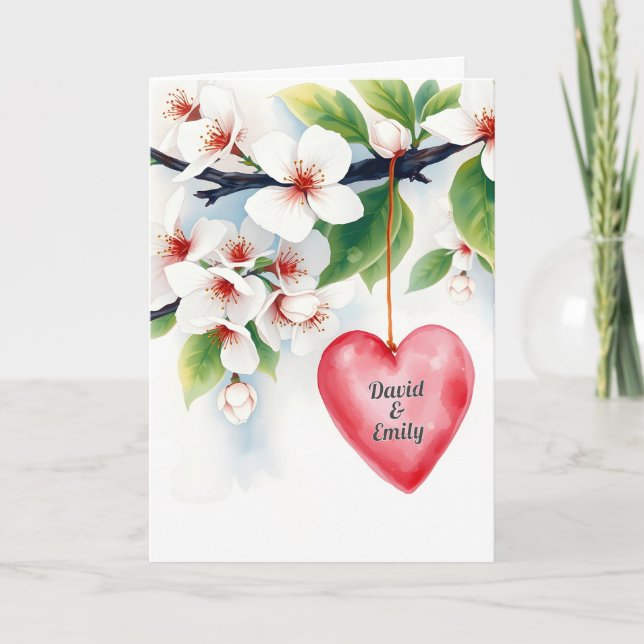 Hochzeitskrabappelbaum und Rotes Herz Karte (Vorderseite)