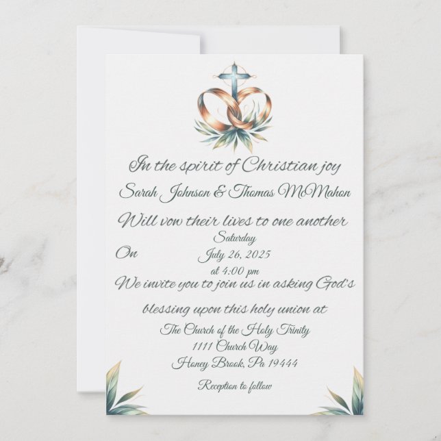 Hochzeitskranke und Blätter - Einladung zur Hochze (Vorderseite)