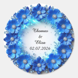 Hochzeitskranz aus funkelnden blauen Blumen Runder Aufkleber