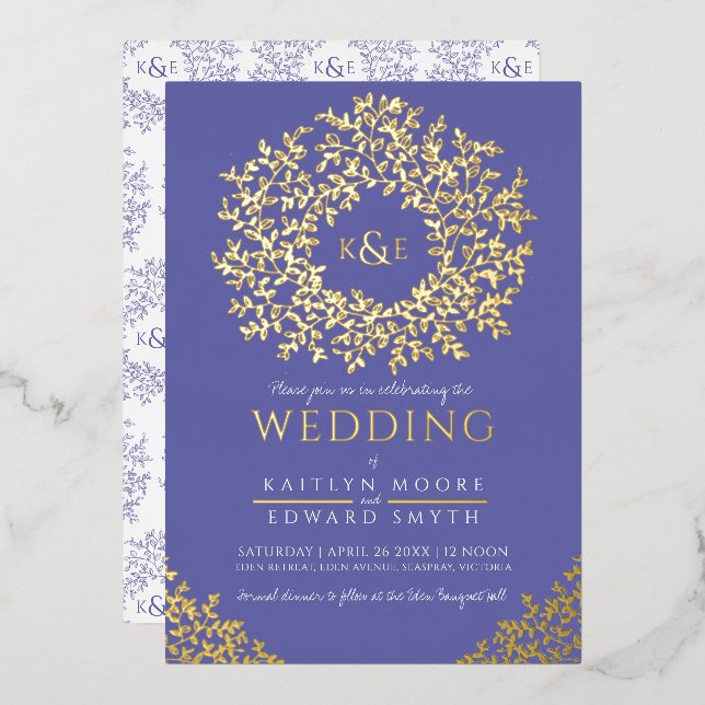Hochzeitskranz Blätter Einladung (Vorderseite/Rückseite)