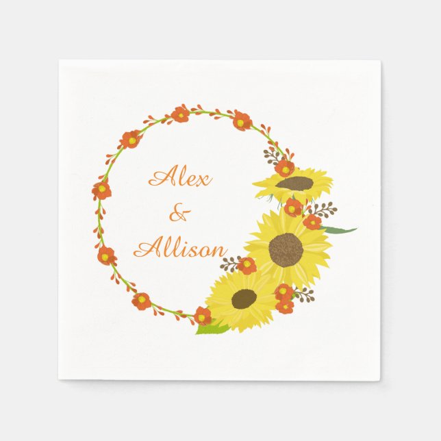 Hochzeitskranz der Gelben Sonnenblume Serviette (Vorderseite)