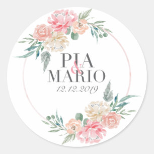 Hochzeitskreide-Logo mit Name und Datum des Ehepaa Runder Aufkleber