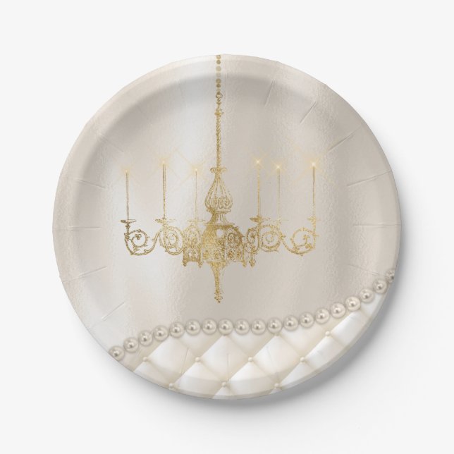 Hochzeitskronleuchter beleuchten Ivory Pearls Pape Pappteller (Vorderseite)