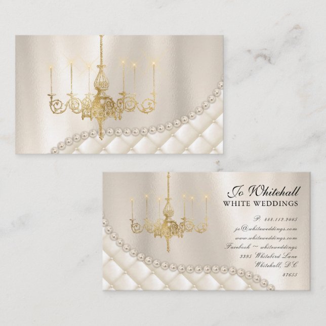 Hochzeitskronleuchter Perlen Elegant Vintag Visitenkarte (Vorne/Hinten)
