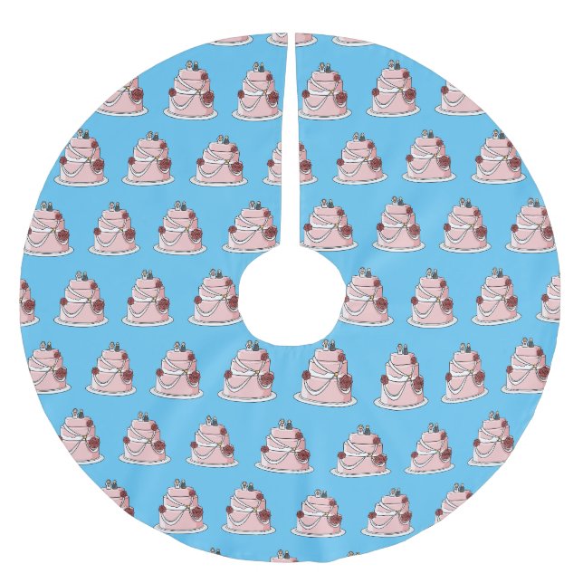 Hochzeitskuchen-Cartoon Polyester Weihnachtsbaumdecke (Vorderseite)