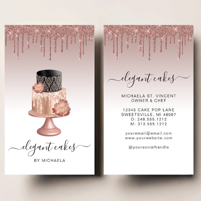 Hochzeitskuchen Glitzer Tropfen Rose Gold Bäckerei Visitenkarte (Von Creator hochgeladen)