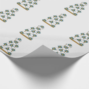 Hochzeitskuchen in Aquamarin und Gold auf Weiß Geschenkpapier