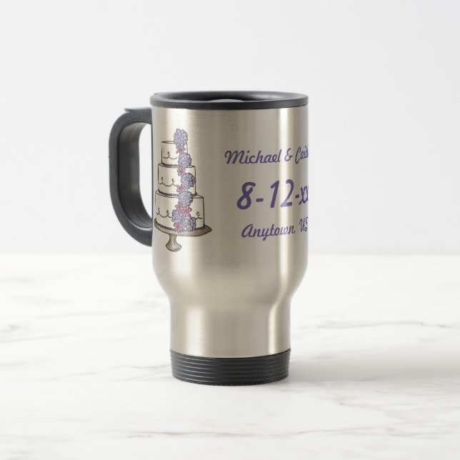 Hochzeitskuchen Lila Rose Personalisiert Brautgart Reisebecher (Vorderseite Links)