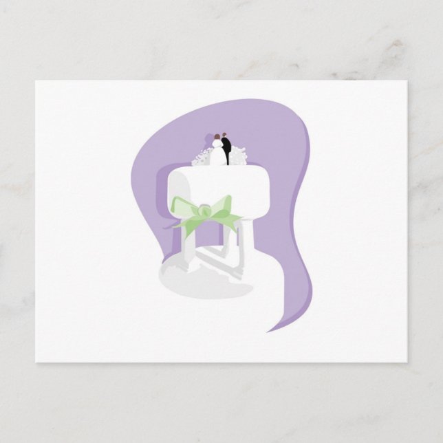 Hochzeitskuchen mit Lavendel Hintergrund und grüne Postkarte (Vorderseite)