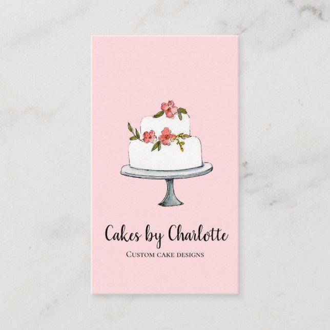 Hochzeitskuchen mit rosa Hintergrundekarte Visitenkarte (Vorderseite)