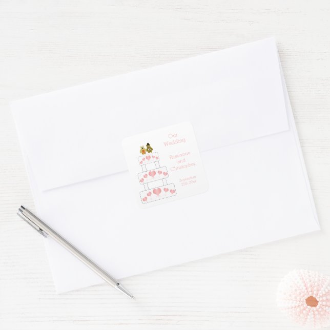 Hochzeitskuchen Quadratischer Aufkleber (Umschlag)