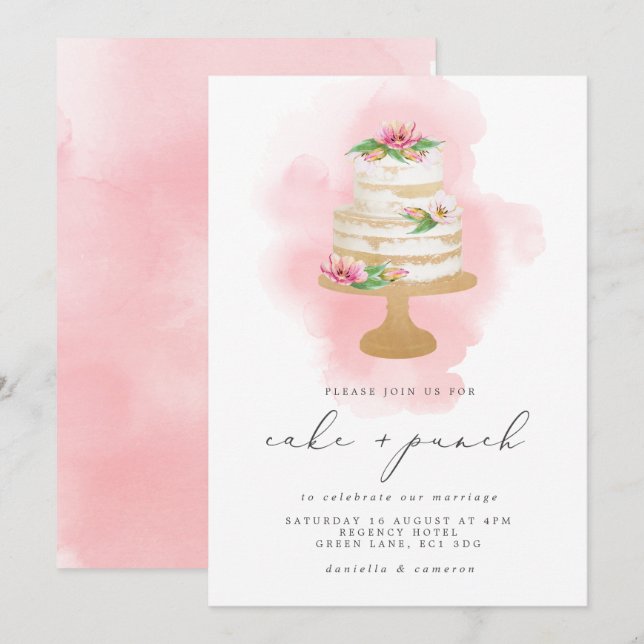 Hochzeitskuchen und Empfang Wasserfarbe Einladung (Vorne/Hinten)