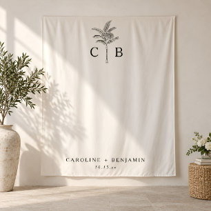 Hochzeitskulisse mit Palmenbaum-Monogramm für Küst Wandteppich
