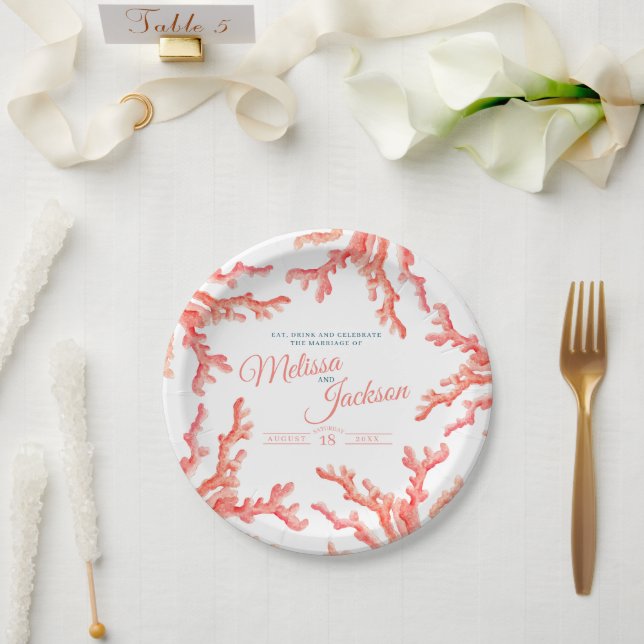 Hochzeitskunst der lebenden Korallen Pappteller (Hochzeit)