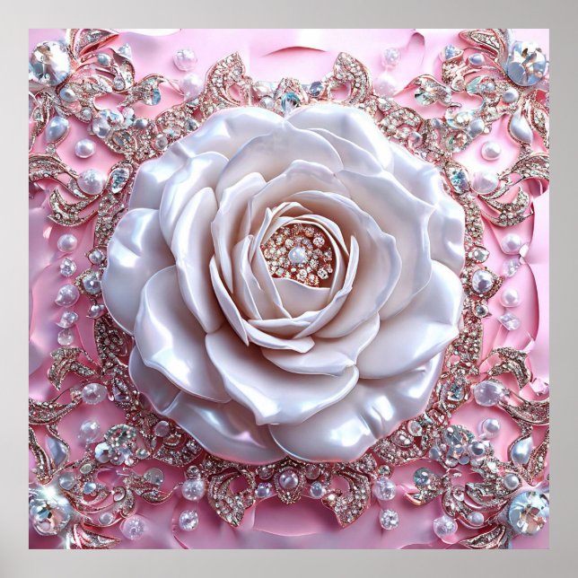 Hochzeitskunst der rosa 3D-Rose Poster (Vorne)